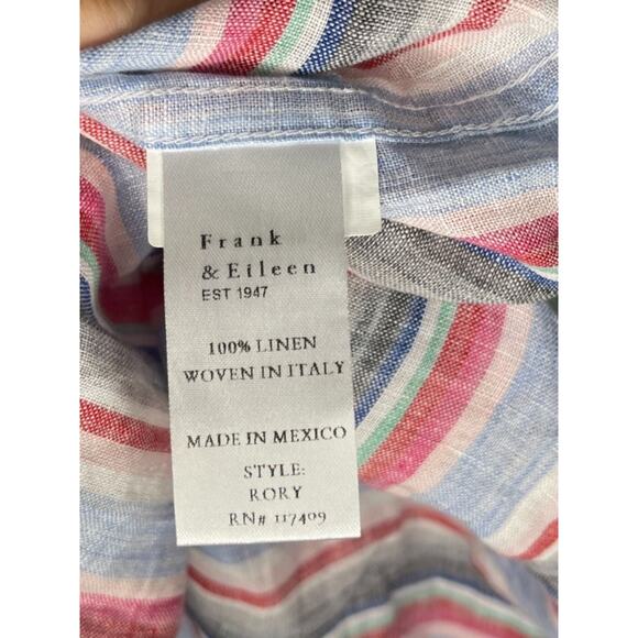 FRANK & EILEEN Sz XL Rory Pink Green Stripe Maxi Linen Shirt Dress - Picture 4 of 12
